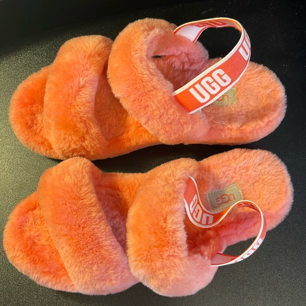 UGG coral pink fur sandals